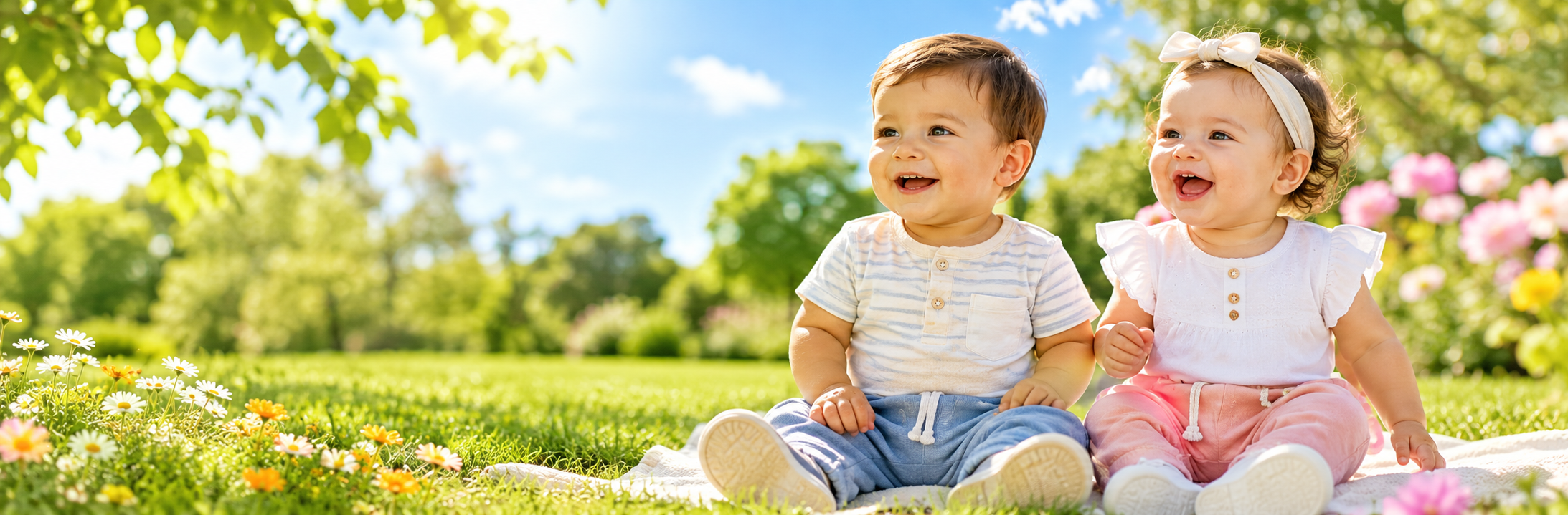 Baby tops baby pants bottoms image 2 babies smiling on grass