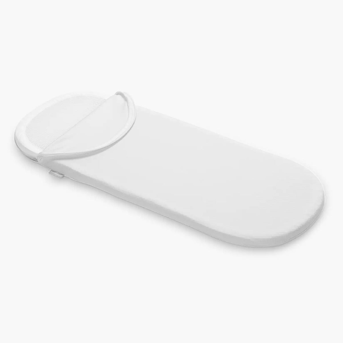 UPPAbaby Bassinet Mattress Cover in white, zipped over the bassinet mattress pad