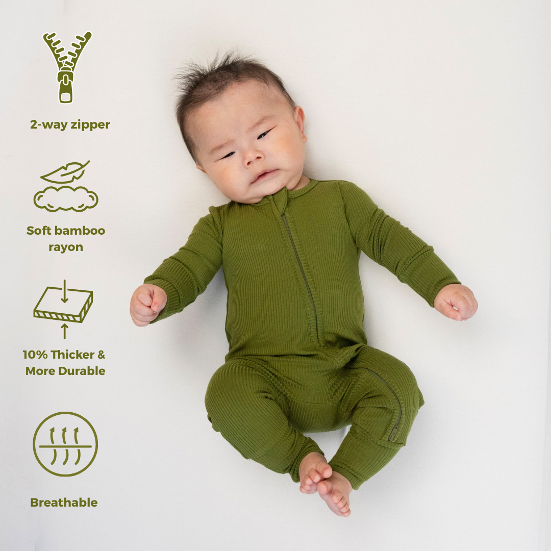 Ribbed Bamboo Footless Sleeper - Olive Green