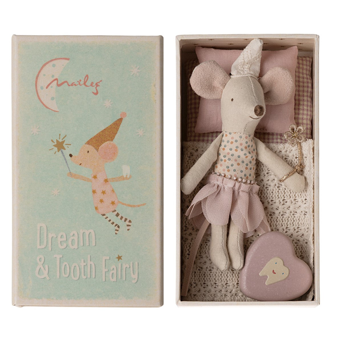 Maileg Little Sister Tooth Fairy Mouse in Matchbox - Heather