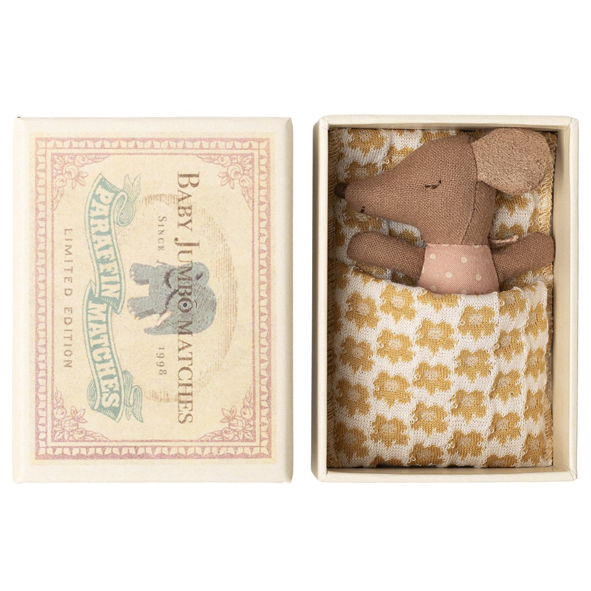 Maileg Sleepy/Wakey Baby Mouse in Matchbox - Rose