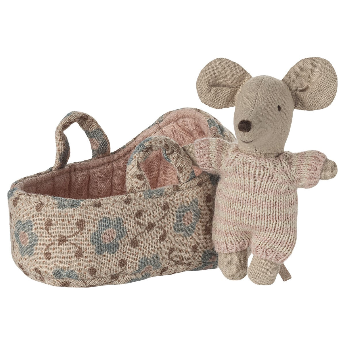 Maileg Baby Mouse in Bassinet - Rose