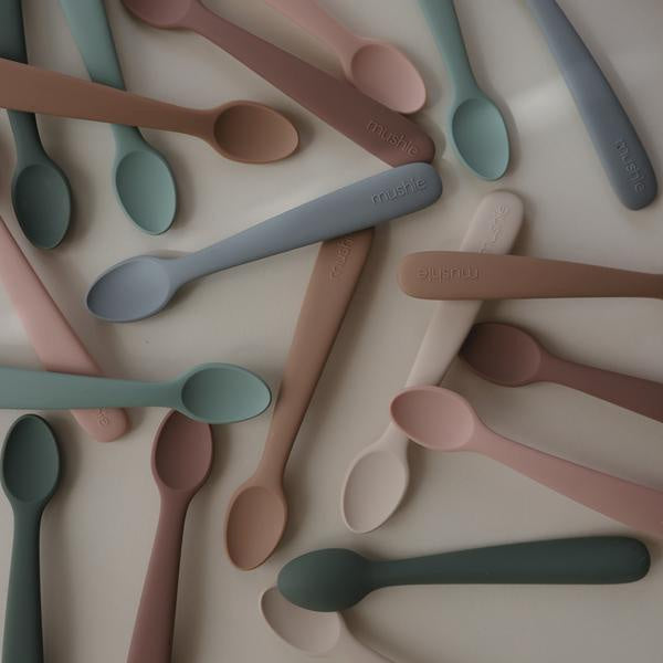 Mushie Silicone Feeding Spoons 2 Pack - Cambridge Blue/Shifting Sand