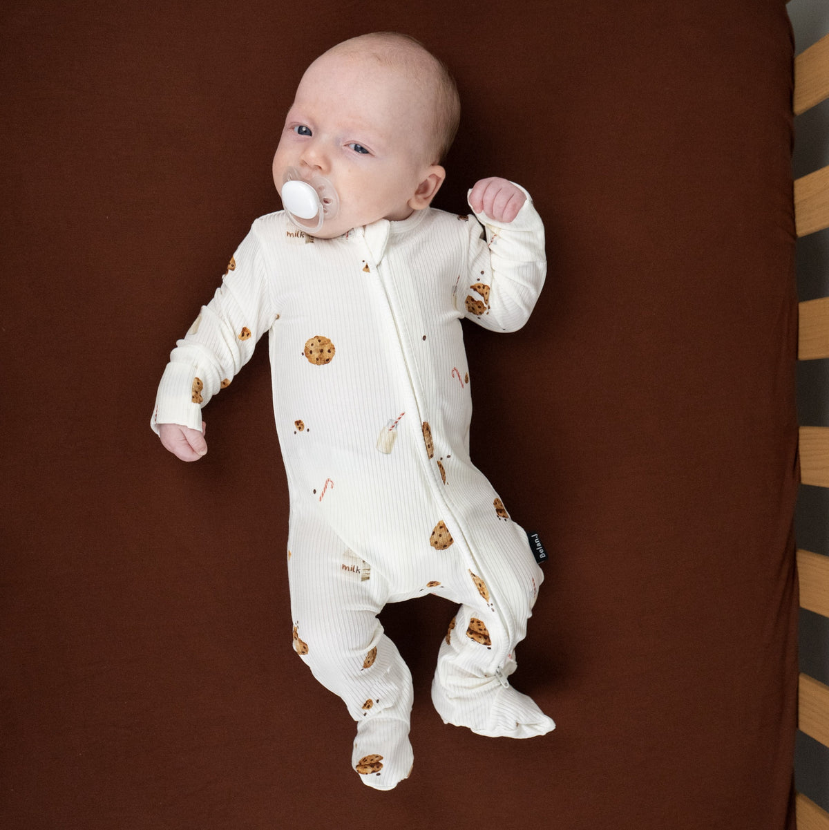 Ribbed Bamboo Footed Zipper Sleeper - Milk & Cookies