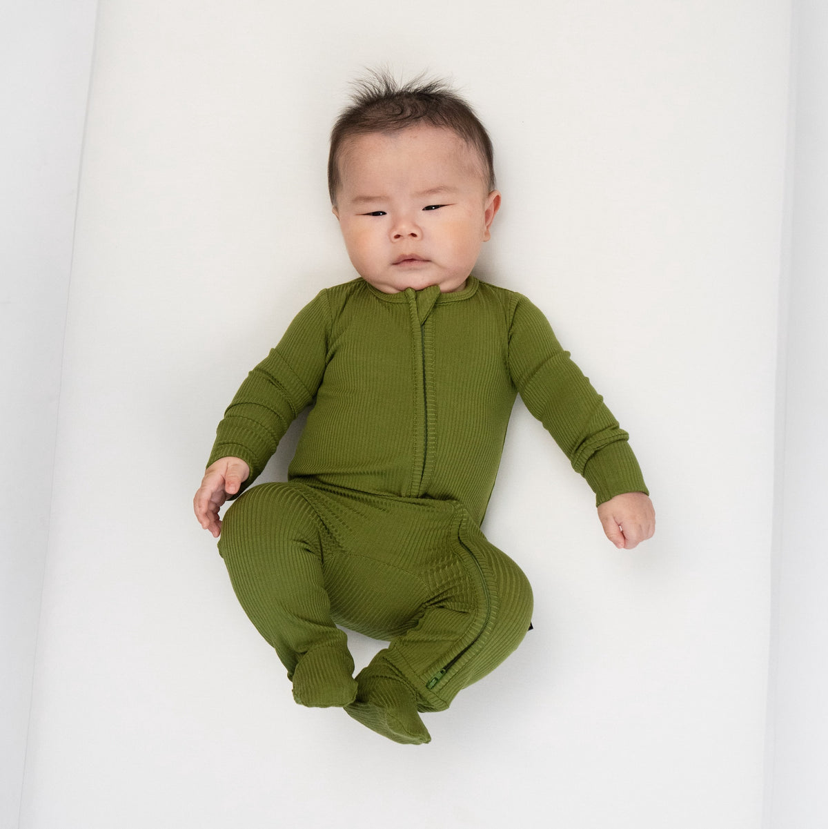 Ribbed Bamboo Footed Zipper Sleeper - Olive Green