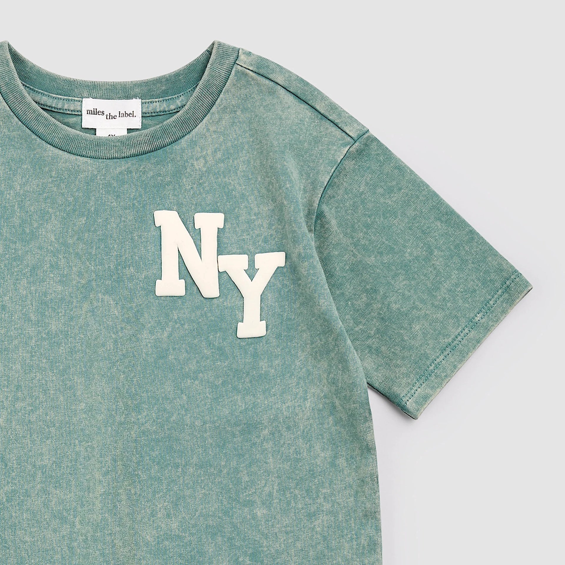 Miles the Label NYC Puff Print on Green Acid Wash T-Shirt