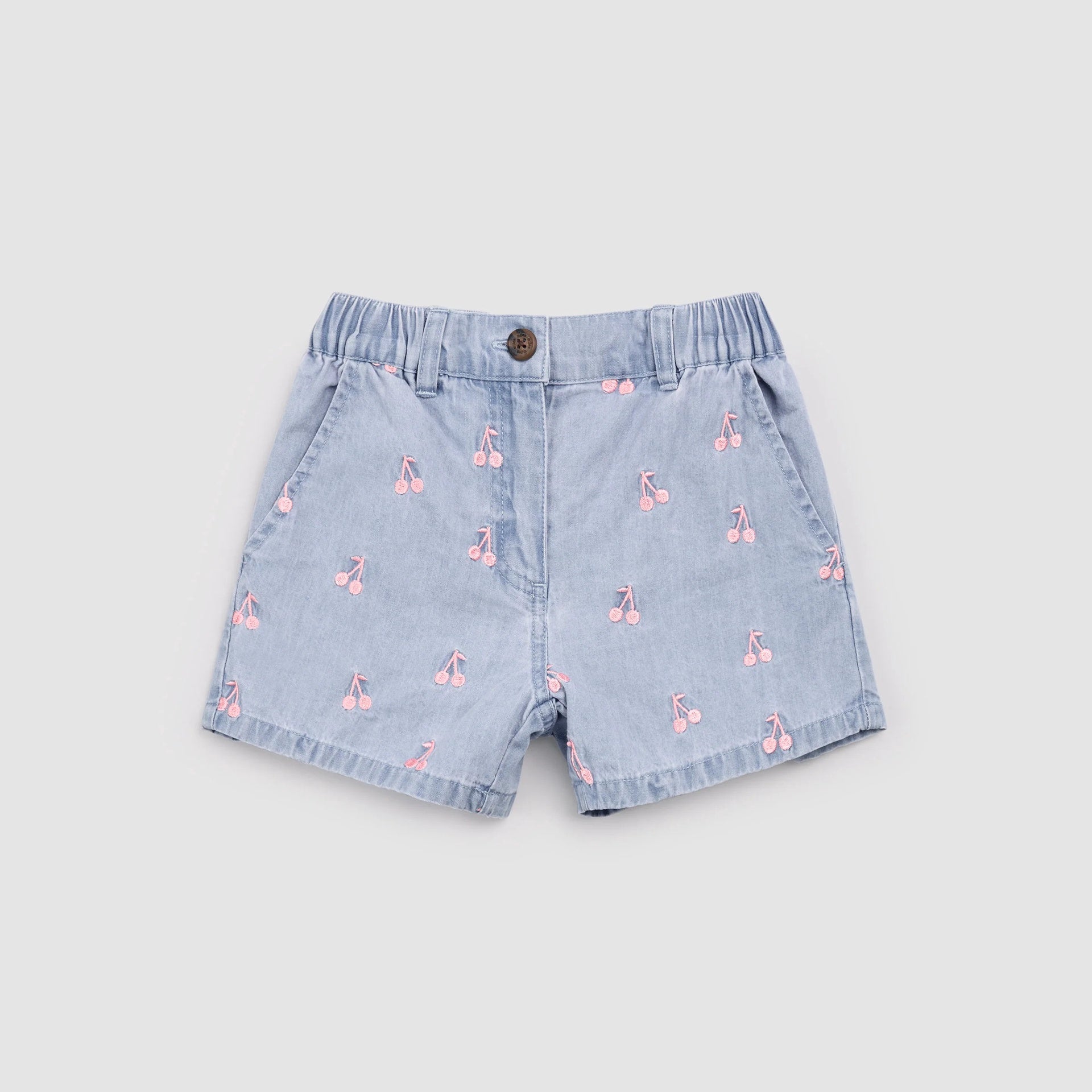 Miles the Label Cherries Embroidery on Chambray Shorts