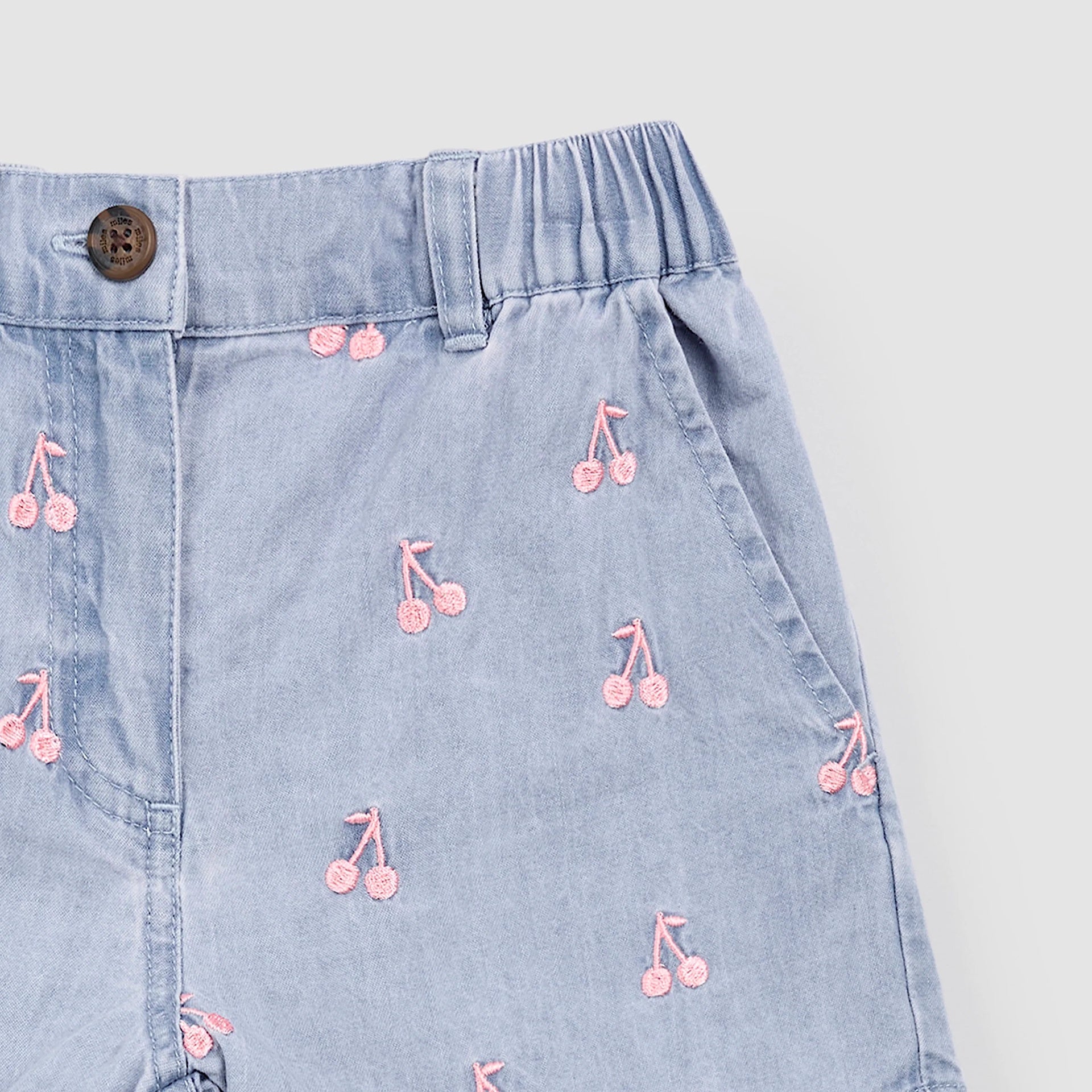 Miles the Label Cherries Embroidery on Chambray Shorts