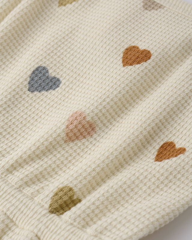 Quincy Mae Waffle Cinch Romper - Confetti Hearts