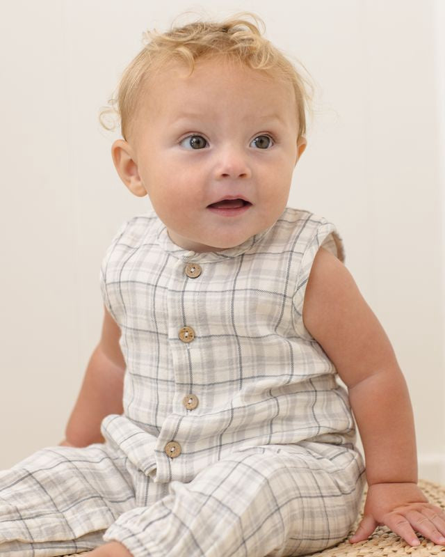 Quincy Mae Woven Jumpsuit - Blue Plaid