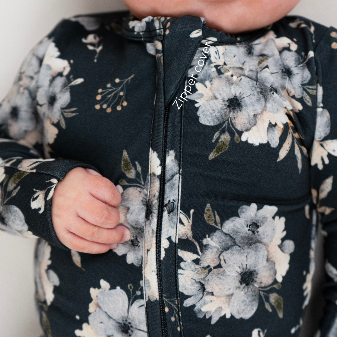 Footed Zipper Sleeper - Frosty Floral (Navy)