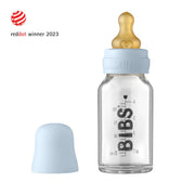 BIBS Baby Glass Bottle  Latex Nipple Complete Set - Baby Blue