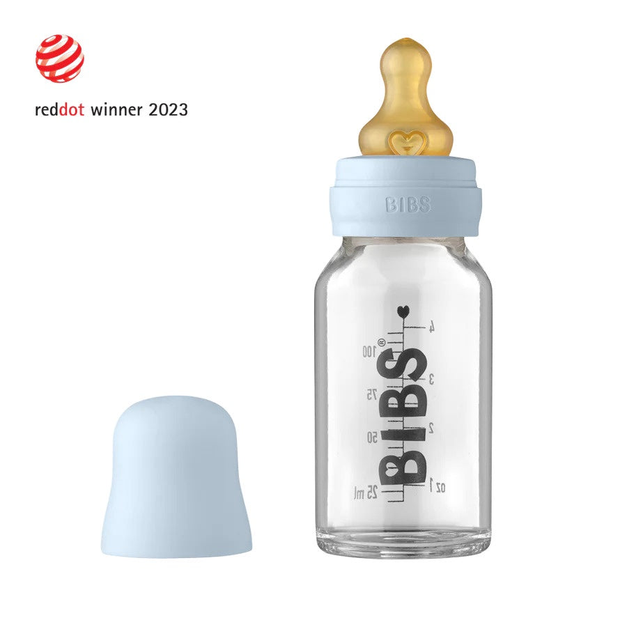 BIBS Baby Glass Bottle  Latex Nipple Complete Set - Baby Blue