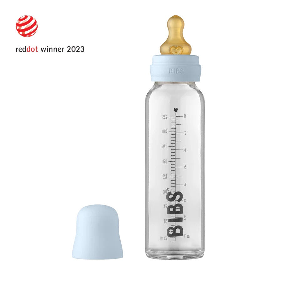 BIBS Baby Glass Bottle  Latex Nipple Complete Set - Baby Blue