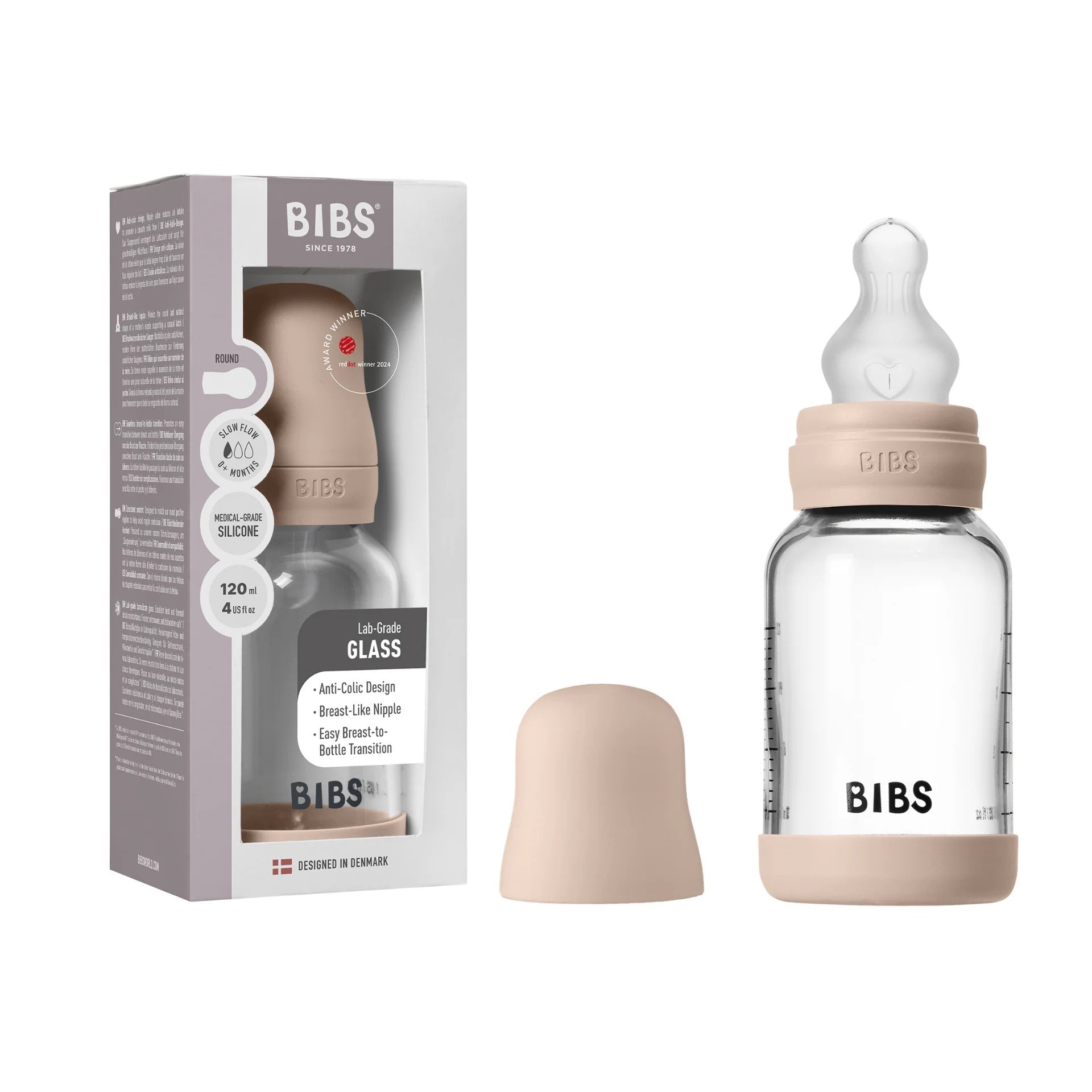 BIBS Baby Glass Bottle Silicone  - Blush 120ml