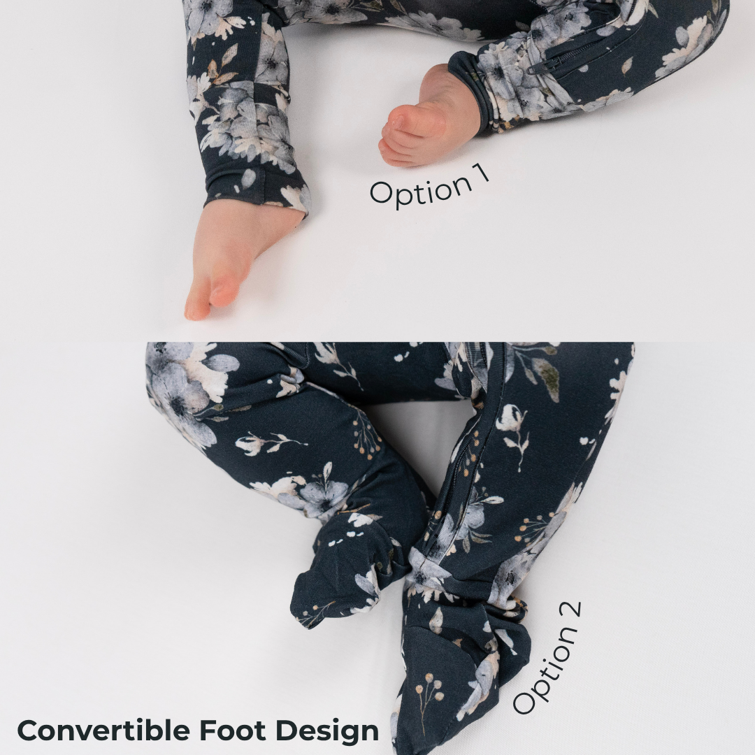 Footless Zipper Sleepers - Dark Floral