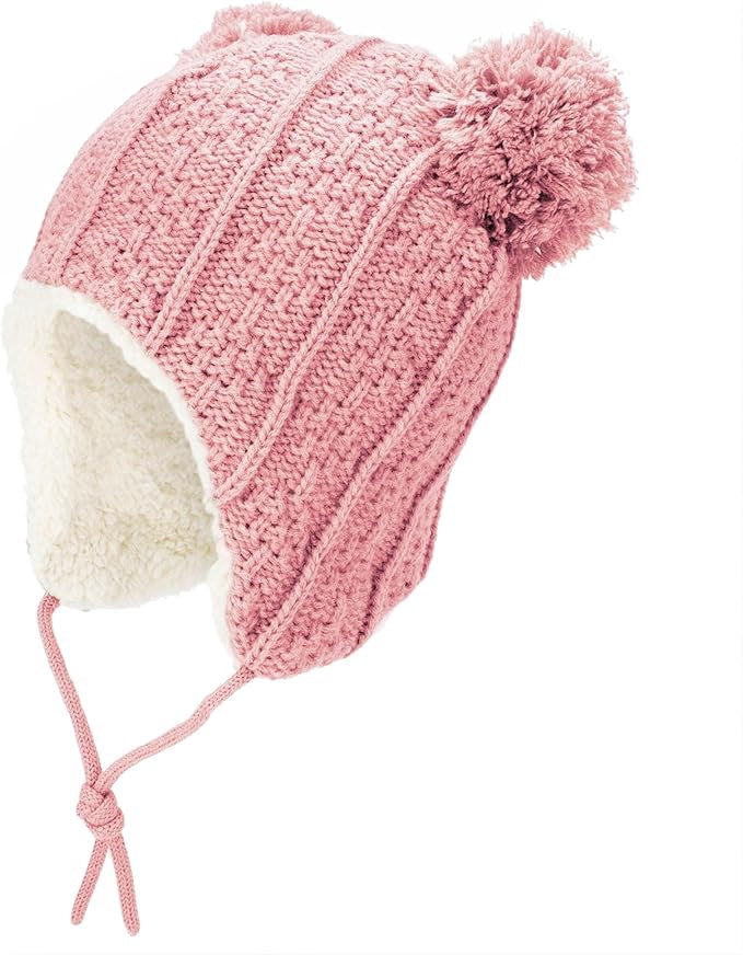Ear Flap Beanies - Pink Bear