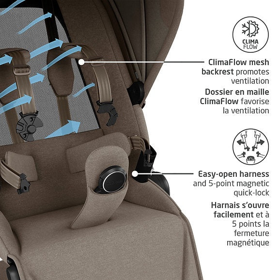 Maxi Cosi Fame Stroller & Mico Luxe+ Car Seat Travel System