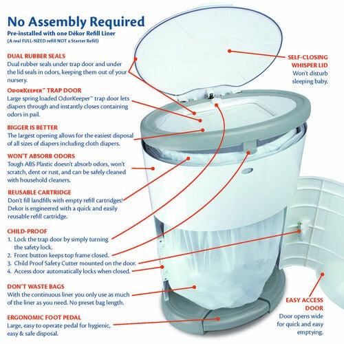 Diaper Dekor Plus Diaper Pail Disposal System - White