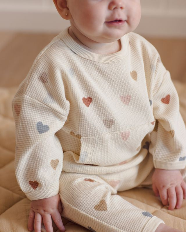 Quincy Mae Waffle Sweater Set - Confetti Hearts