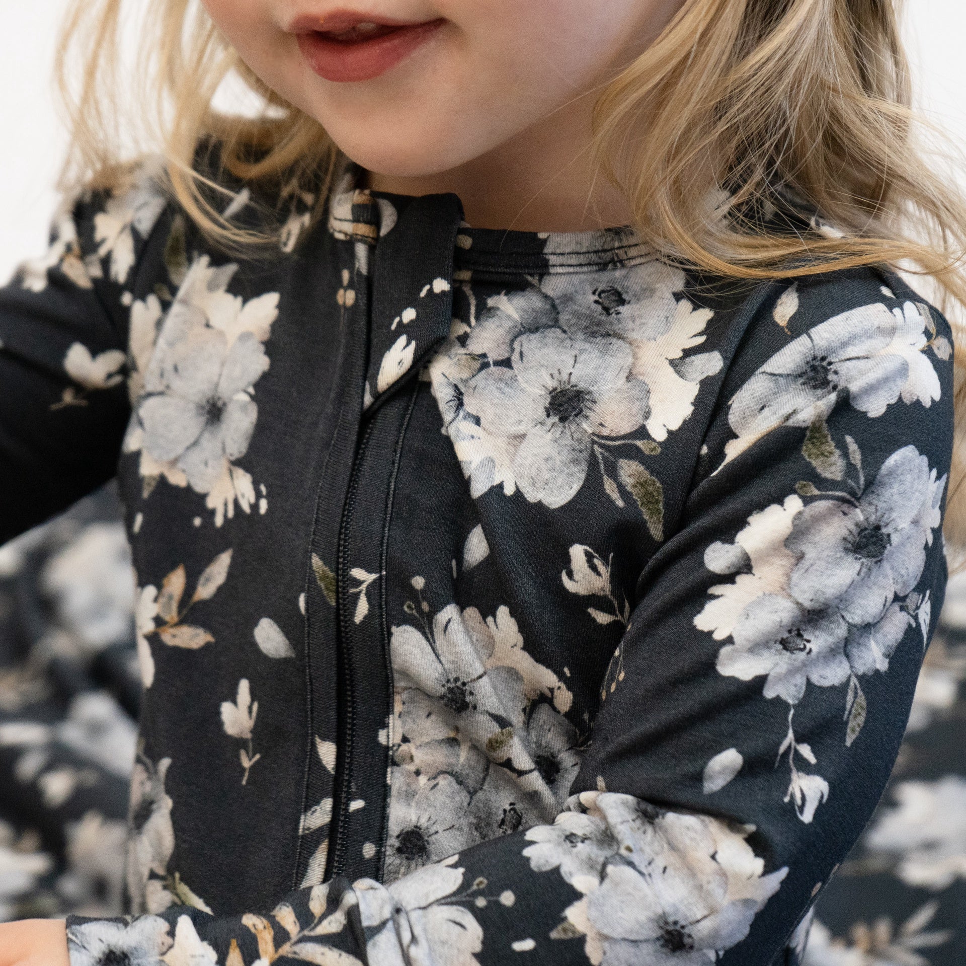 Footless Zipper Sleepers - Dark Floral