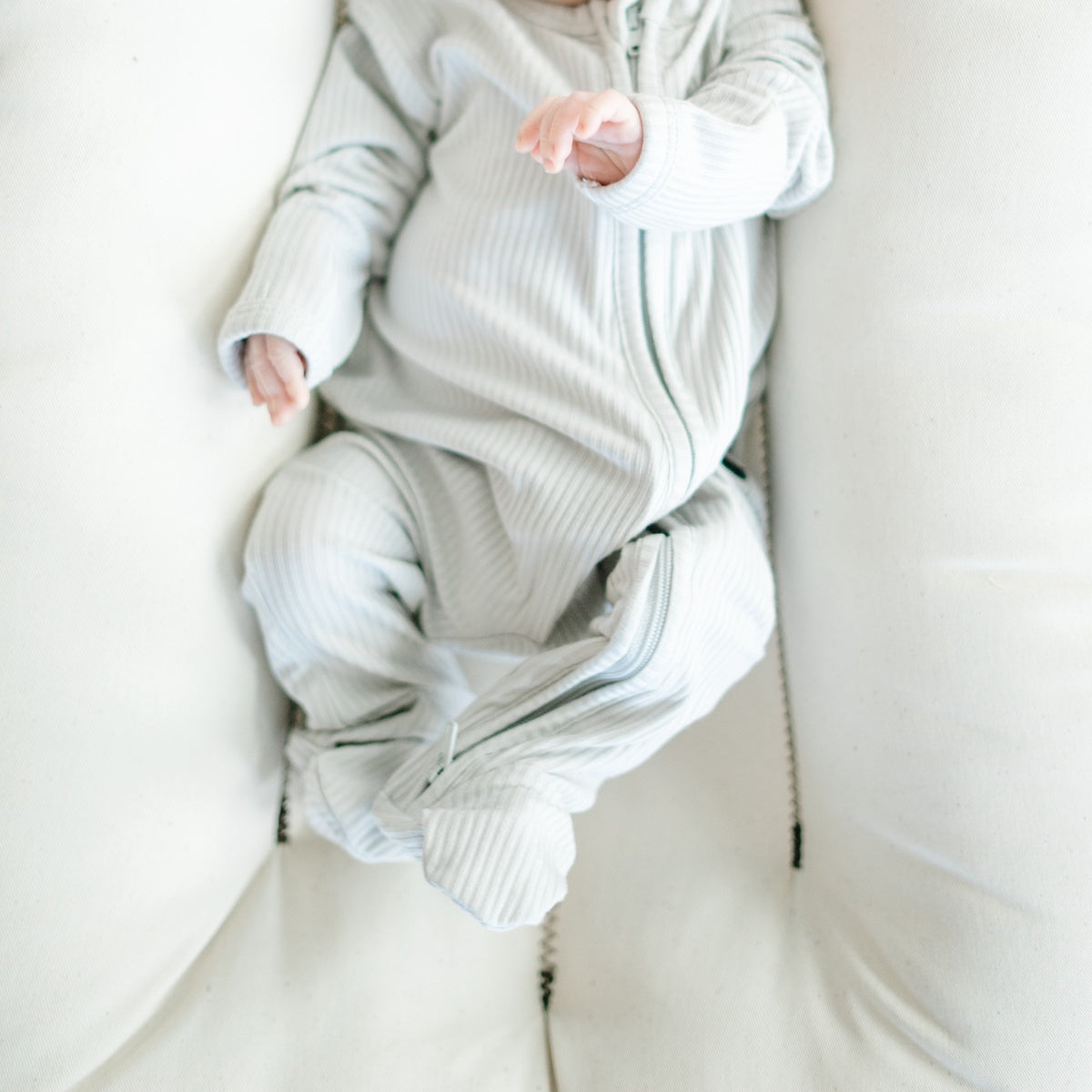 Ribbed Bamboo Footless Sleeper with Fold-Over Cuffs - Silver Cloud