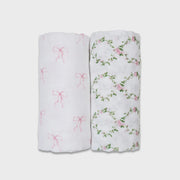 Lulujo Vintage 2 Pack Swaddles - Bows/Rose Trellis