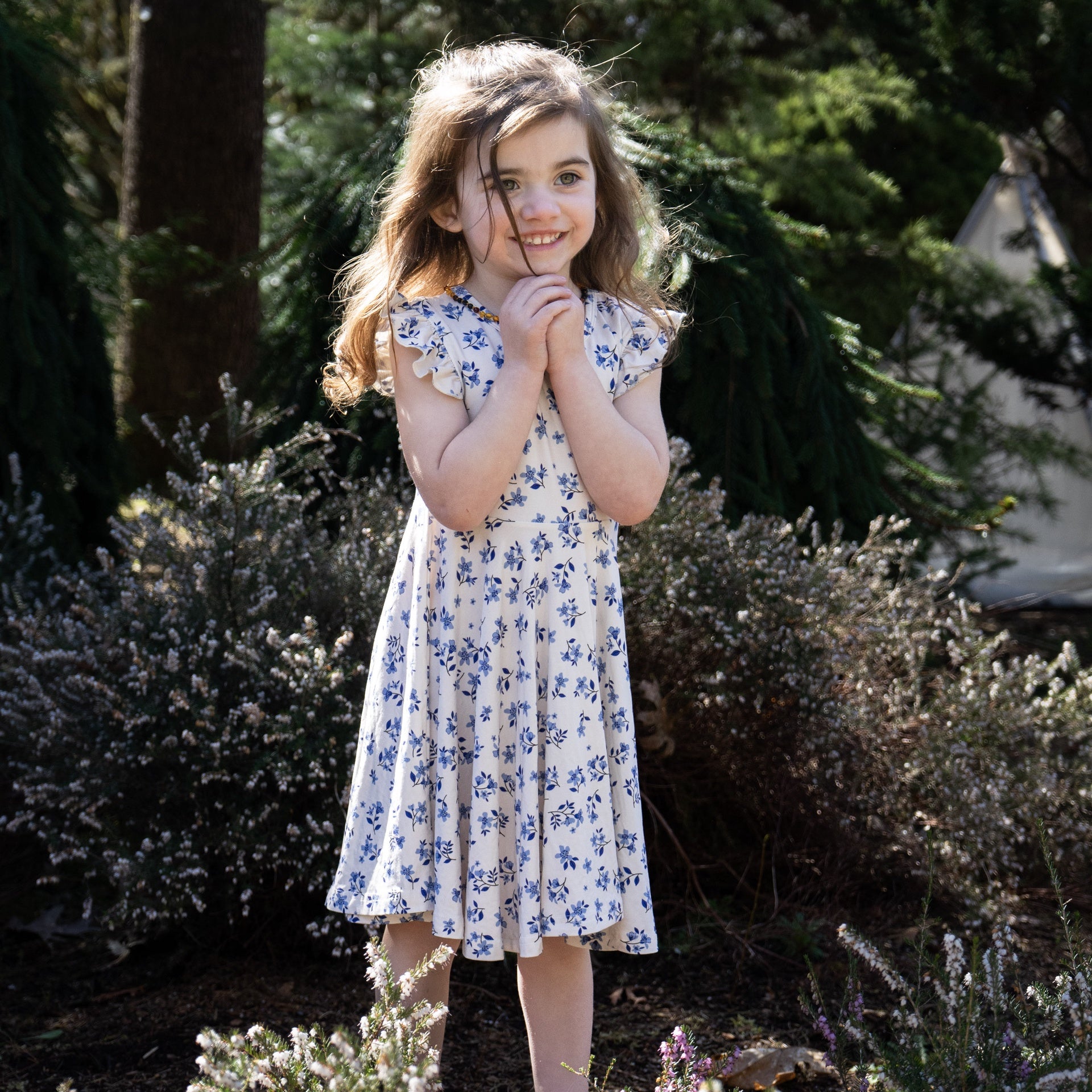 Ruffled Sleeves Twirl Dress - Bluebell