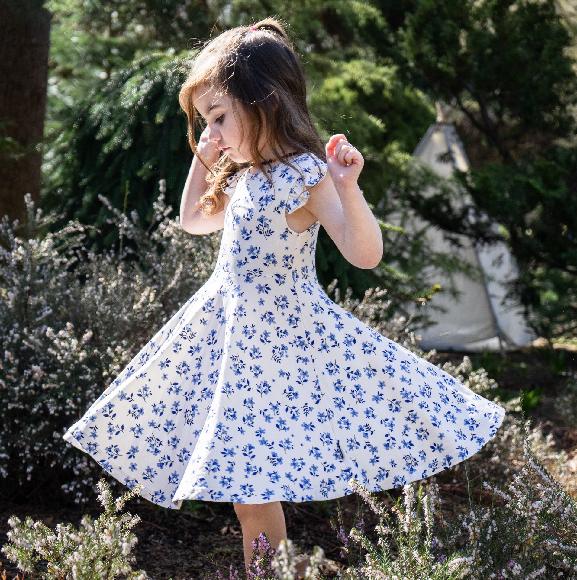 Ruffled Sleeves Twirl Dress - Bluebell