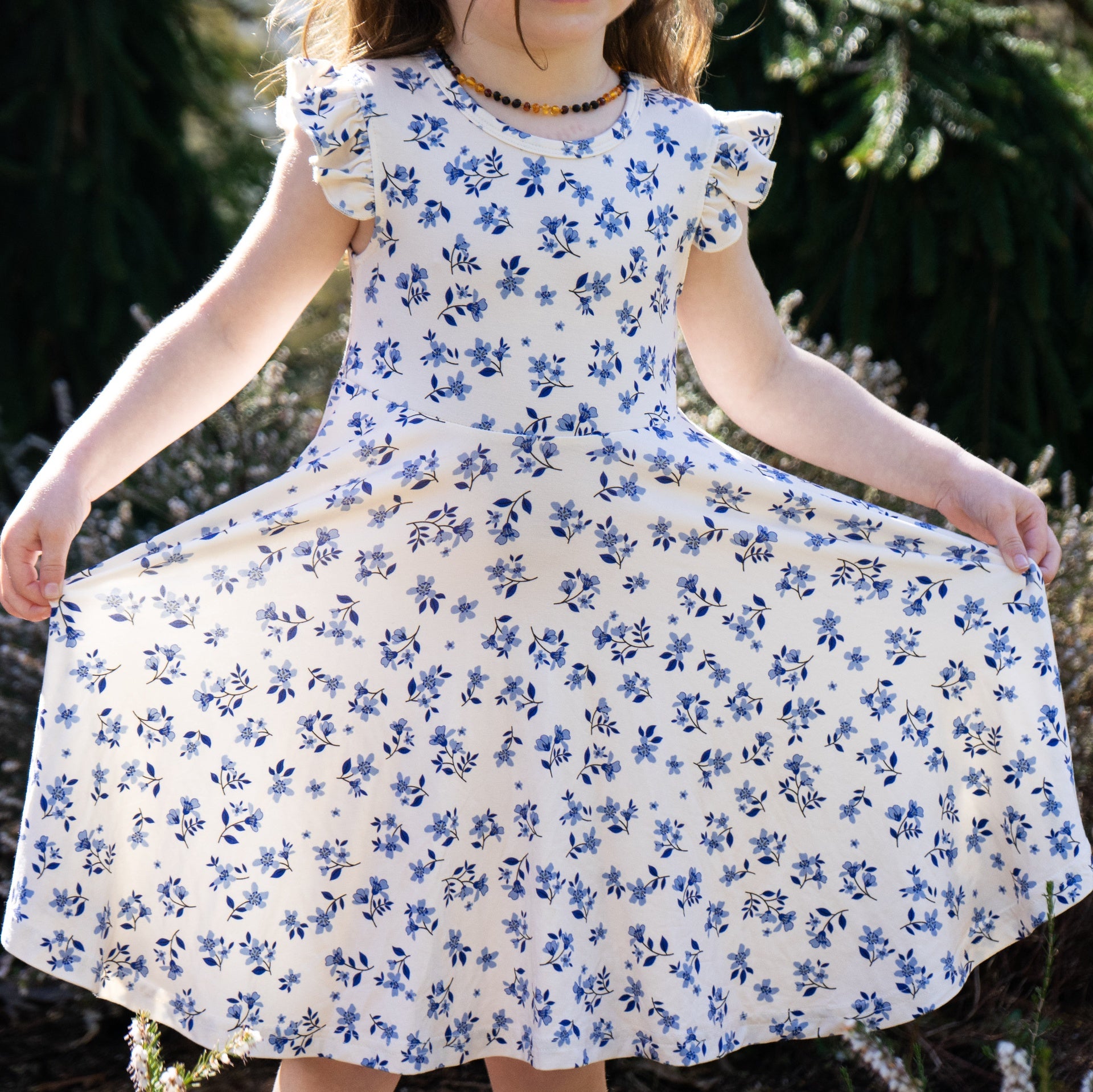 Ruffled Sleeves Twirl Dress - Bluebell