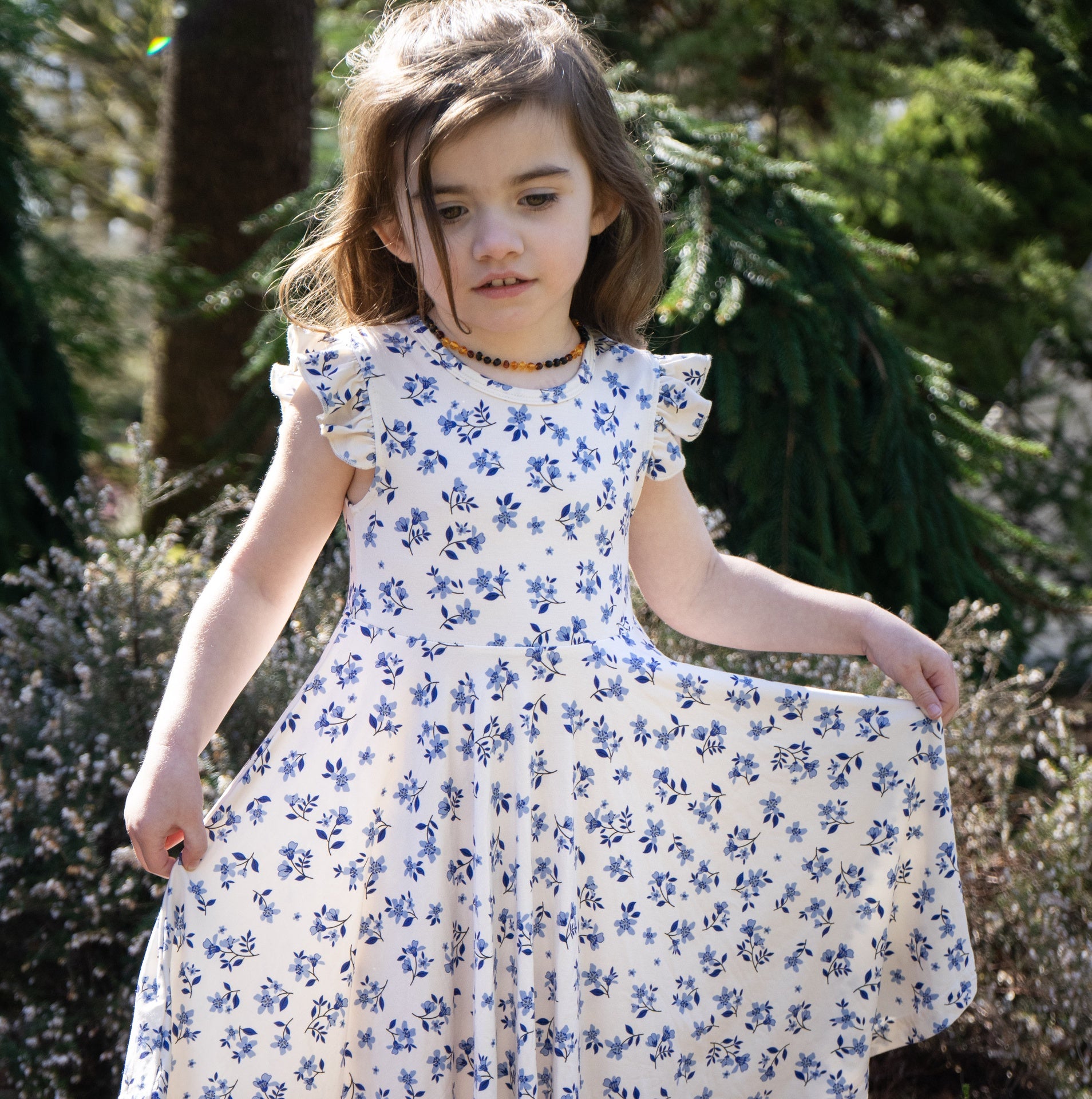 Ruffled Sleeves Twirl Dress - Bluebell