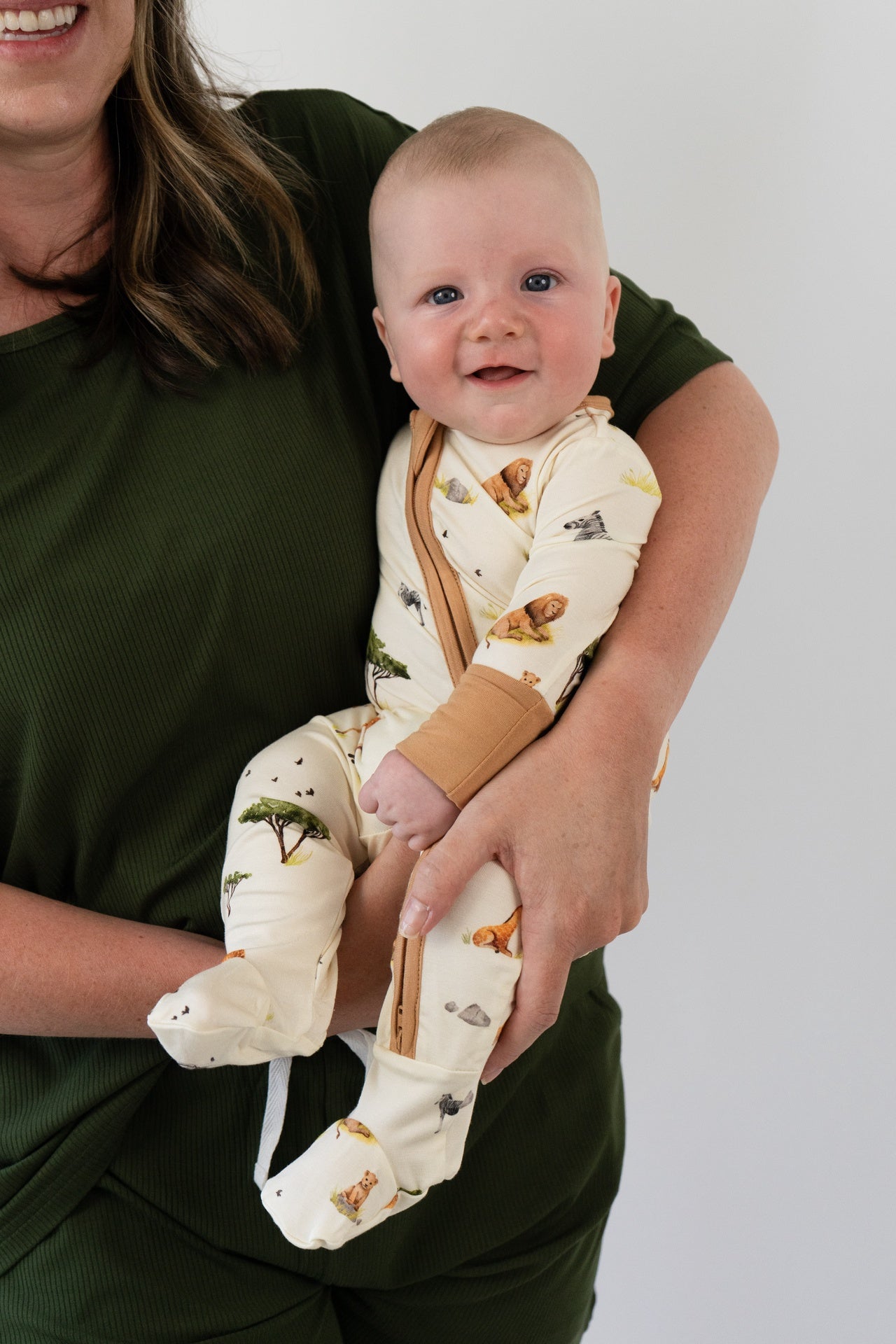 Footed Zipper Sleeper - Safari