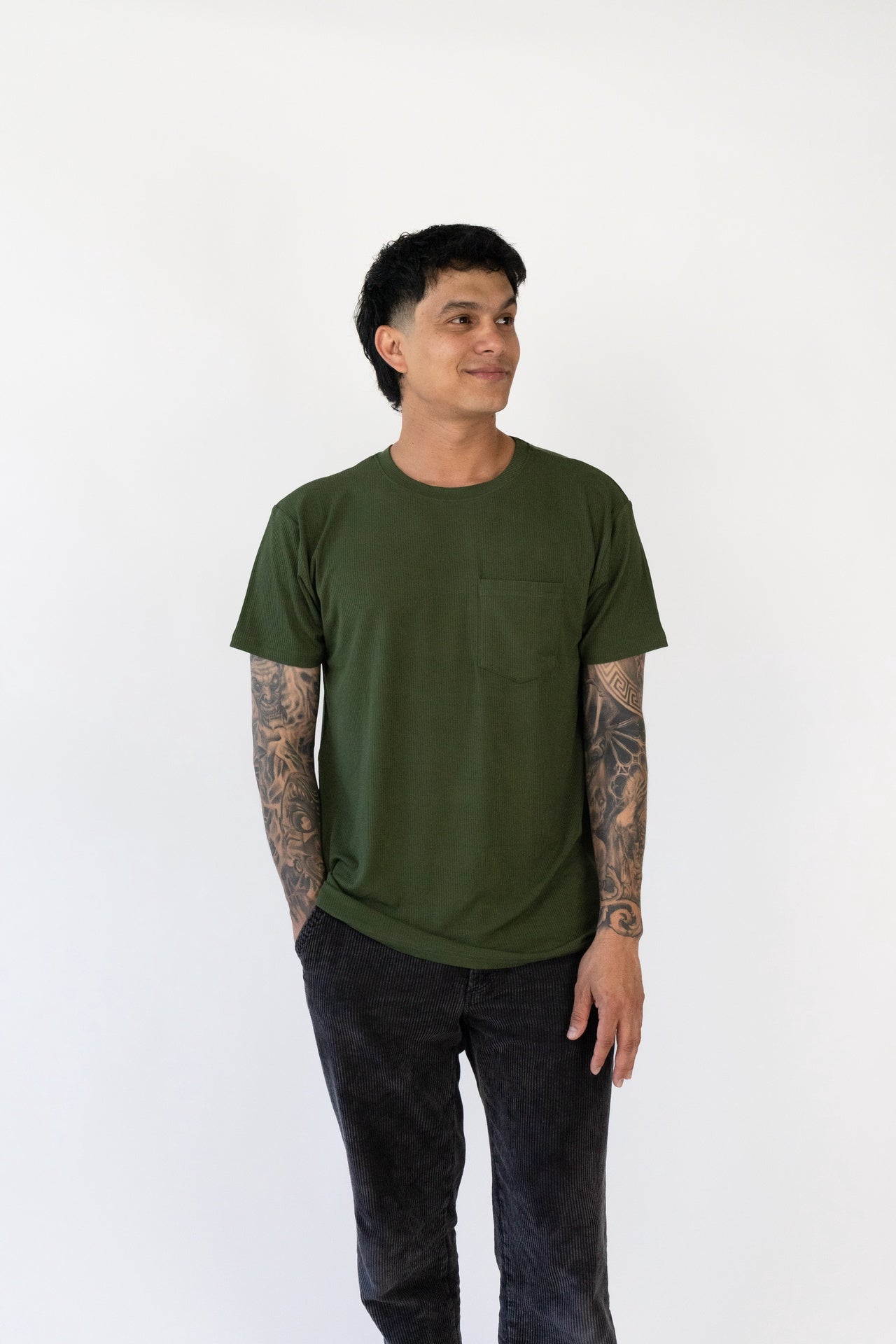 Ribbed Bamboo Men's Pocket Tee - Forest Green