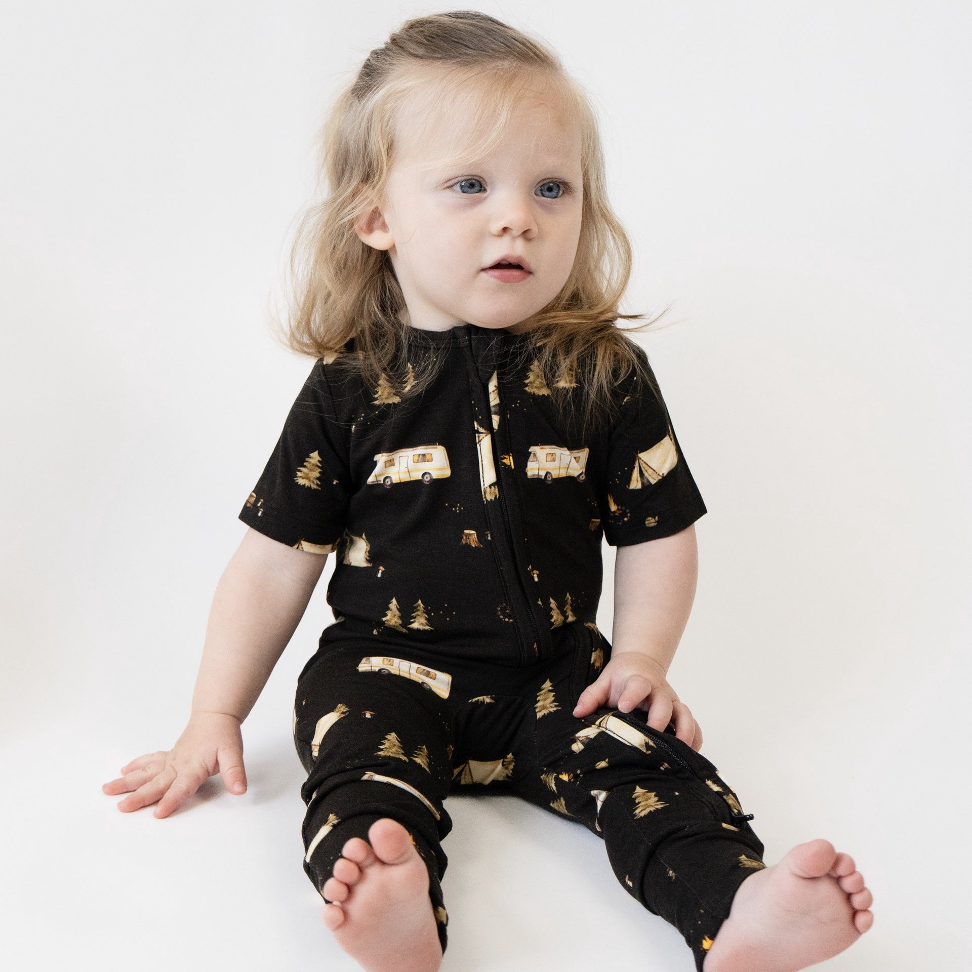 S/S Zipper Romper - Night Camp