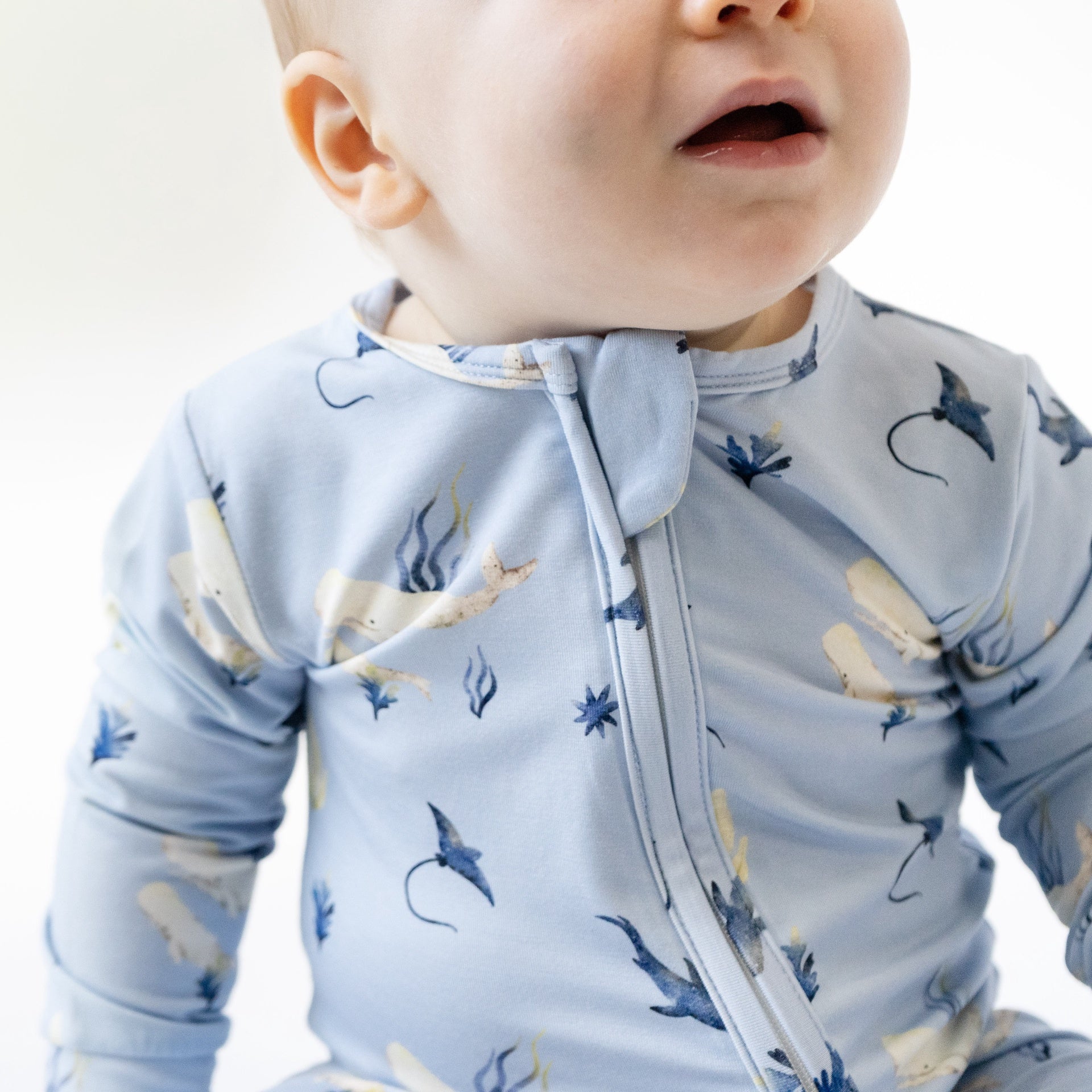 Footless Sleeper with Fold-over Cuffs - Whale Lover