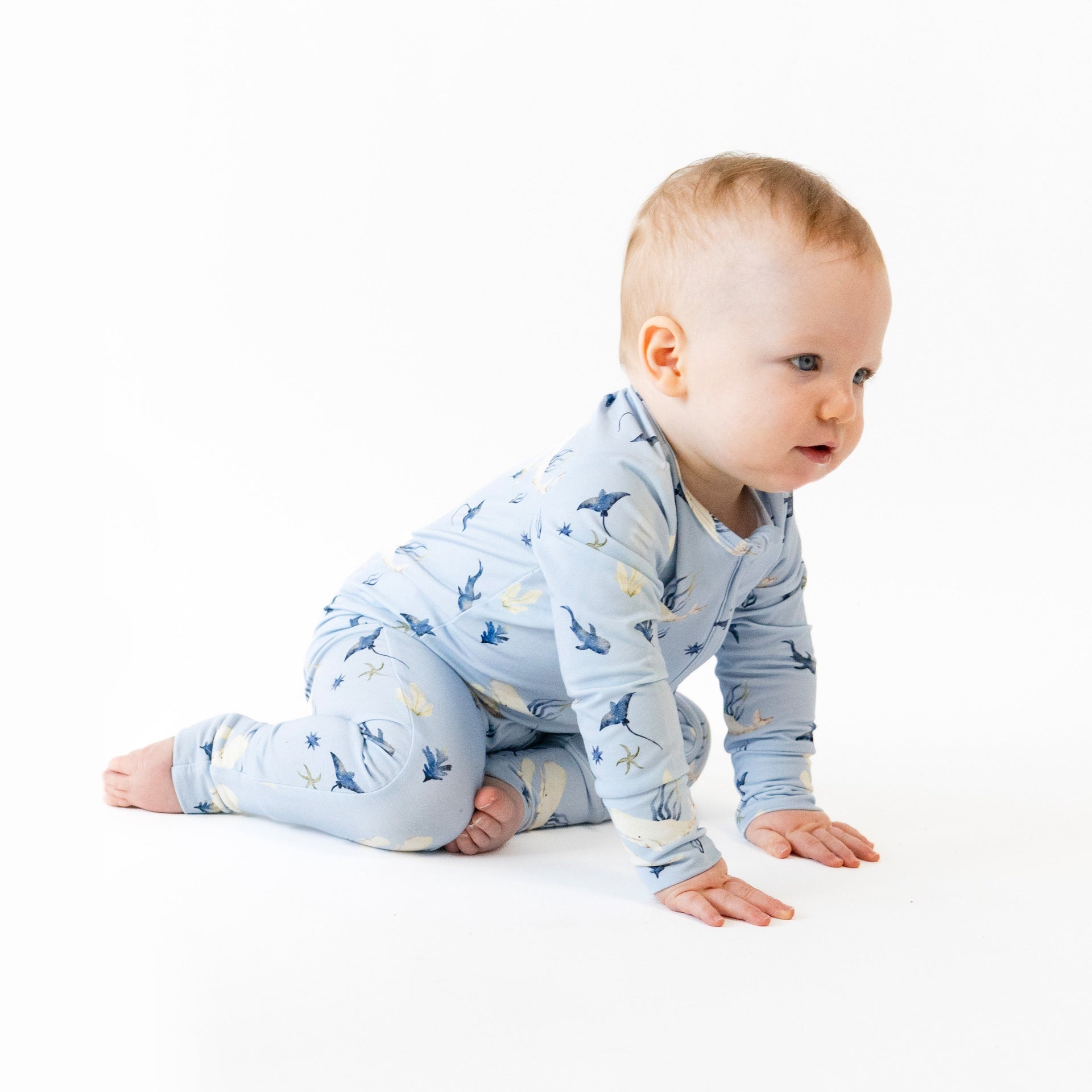 Footless Sleeper with Fold-over Cuffs - Whale Lover