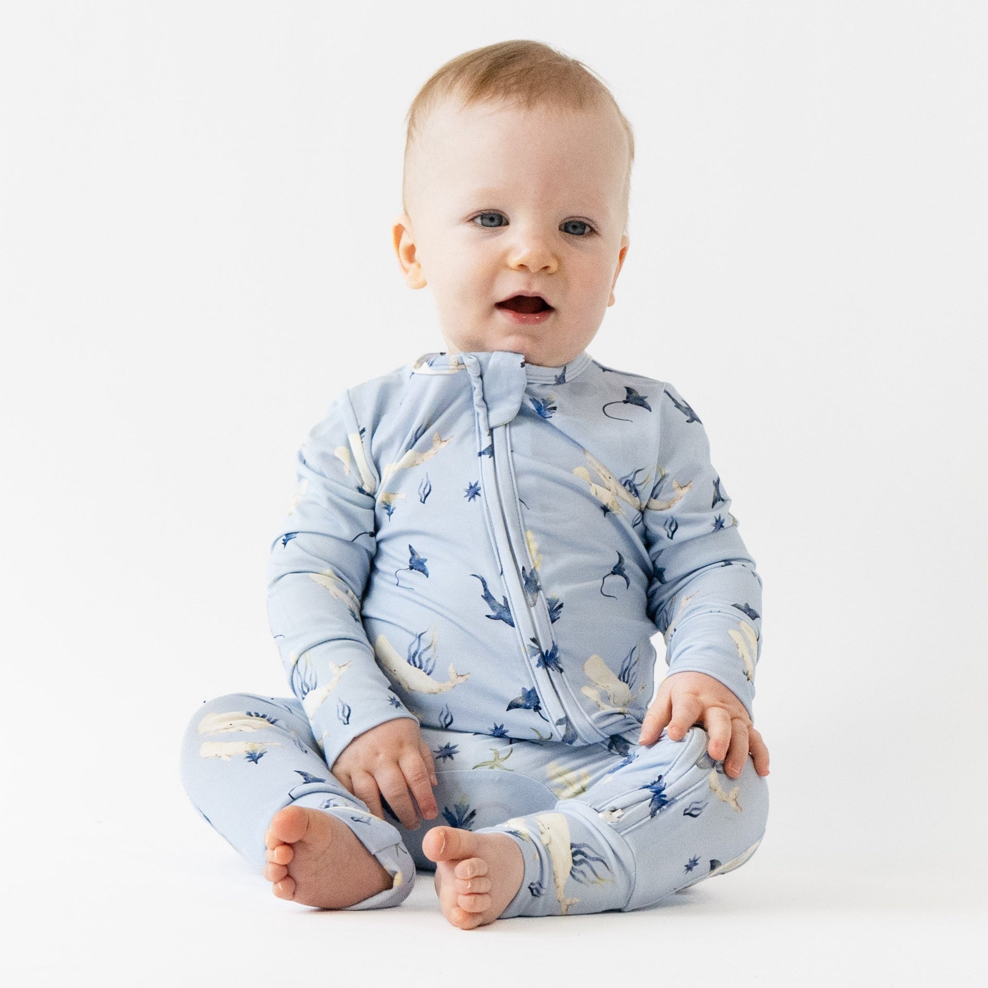 Footless Sleeper with Fold-over Cuffs - Whale Lover