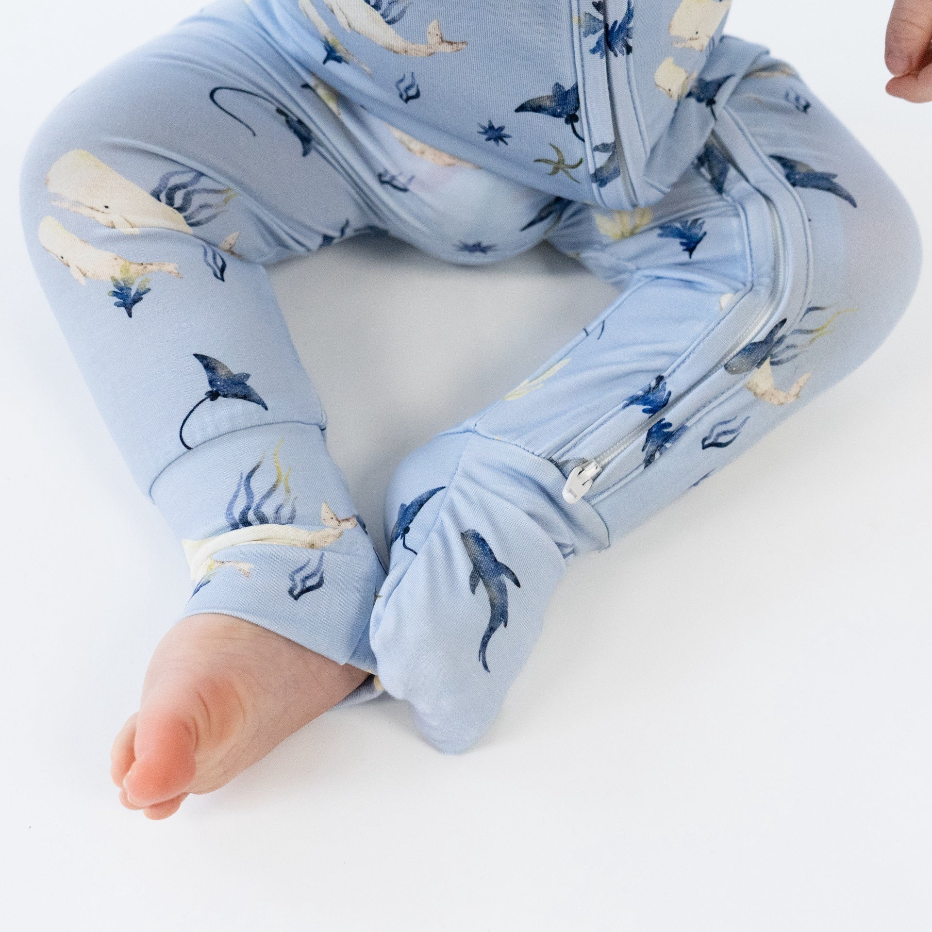 Footless Sleeper with Fold-over Cuffs - Whale Lover