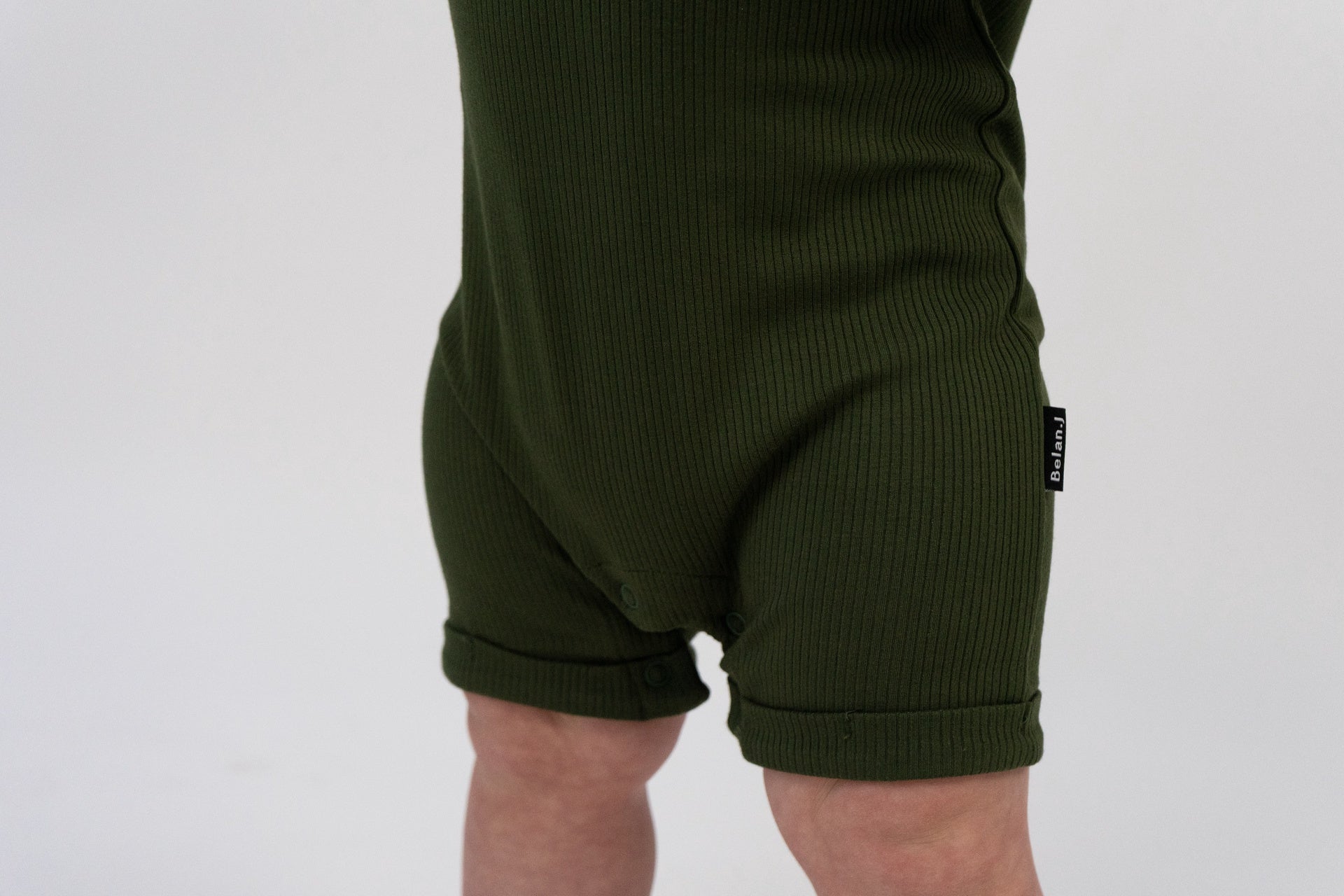 Ribbed Bamboo Short Sleeve Shortall Romper - Forest Green