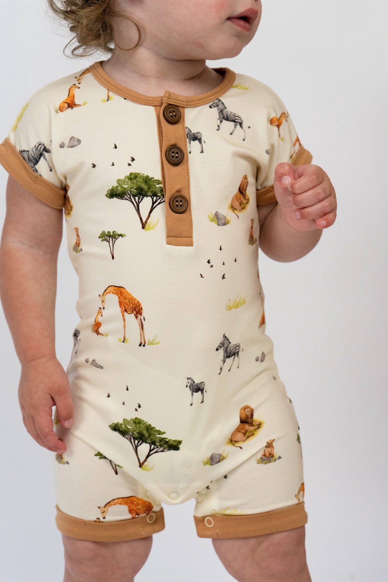Short Sleeve Shortall Romper - Safari