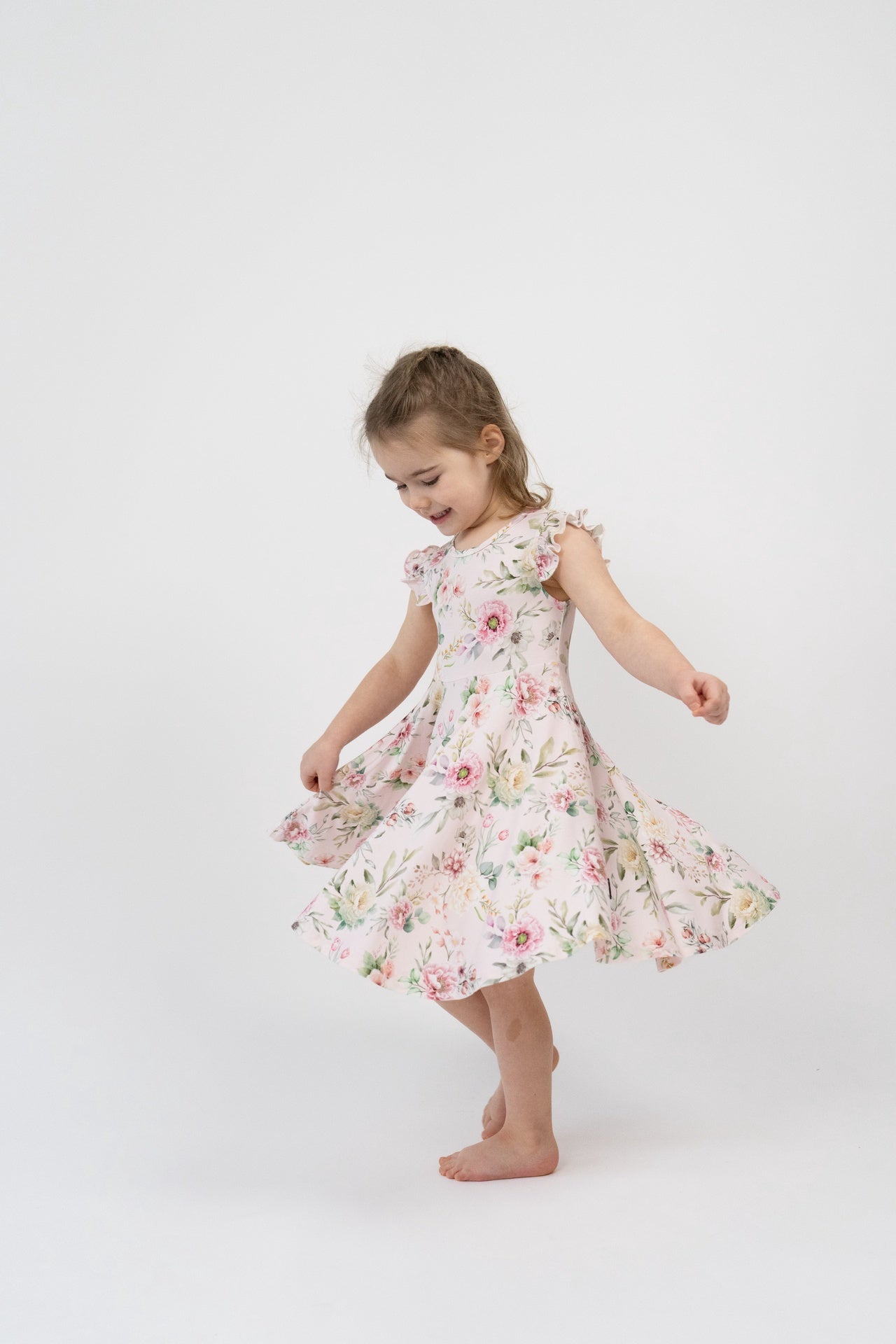 Ruffled Sleeves Twirl Dress - Floral Bliss