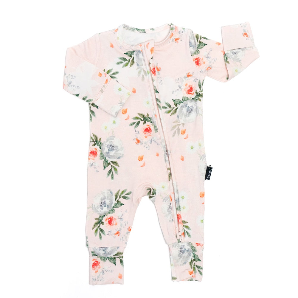 Footless Sleeper with Fold-Over Cuffs - Watercolour Floral