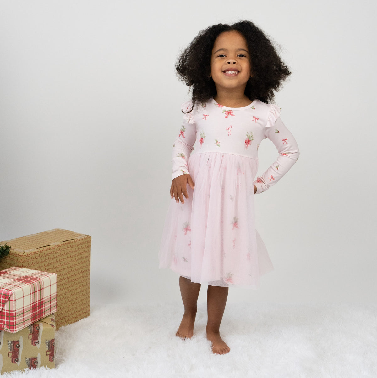 L/S Princess Dress - Pink Bows