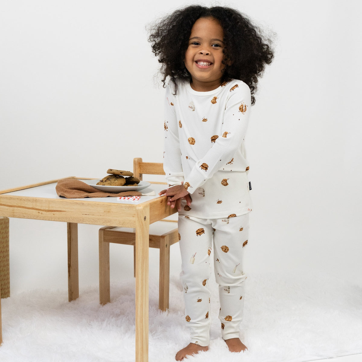 Ribbed Bamboo L/S PJ Set - Milk & Cookies