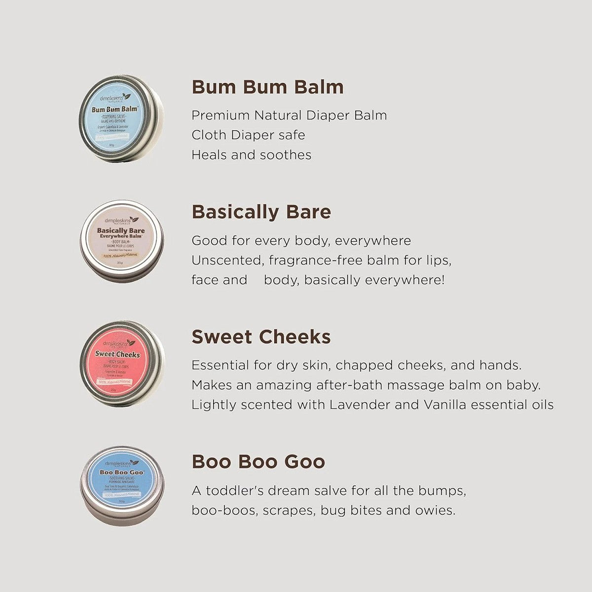 Dimpleskins Baby Gift Set All-Natural (4 tins of 30g)