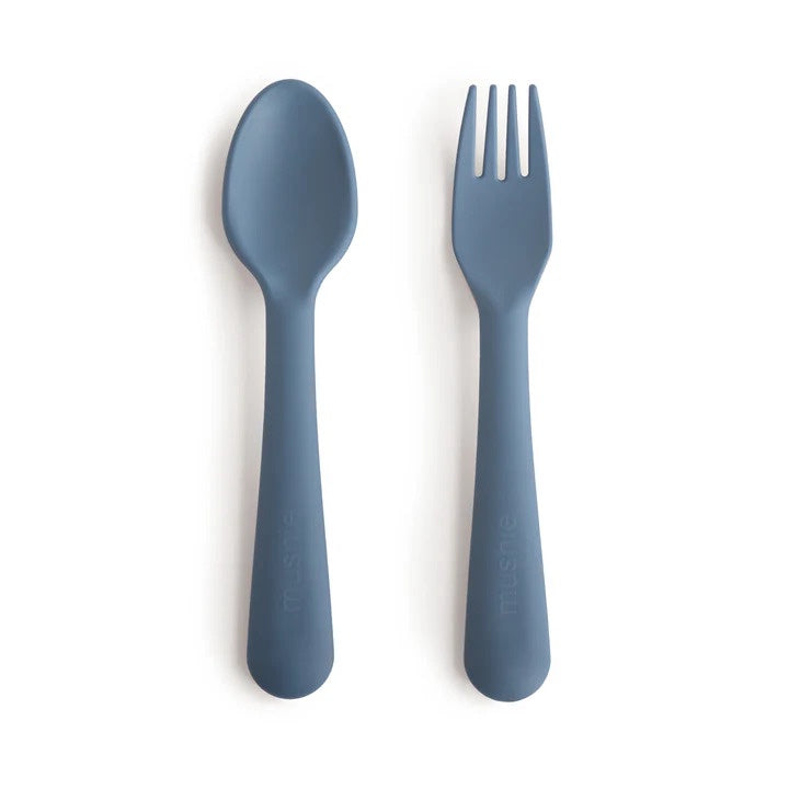 Mushie Dinnerware Fork And Spoon Set - Twilight Blue
