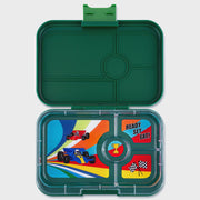 Yumbox Tapas 4 Compartments - Greenwich Green With Race Cars Tray