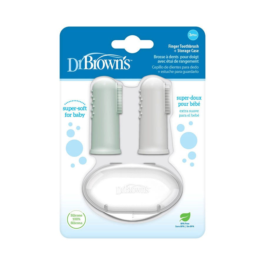 Silicone Finger Toothbrush w/ Case - Gray & Light Green