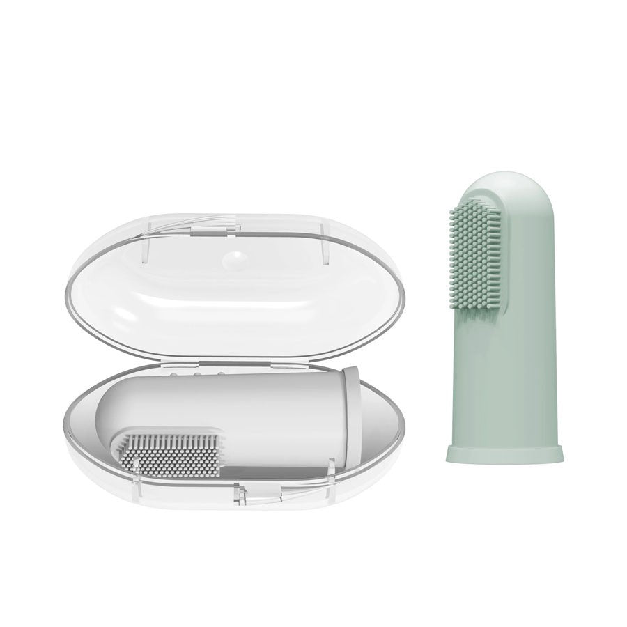 Silicone Finger Toothbrush w/ Case - Gray & Light Green