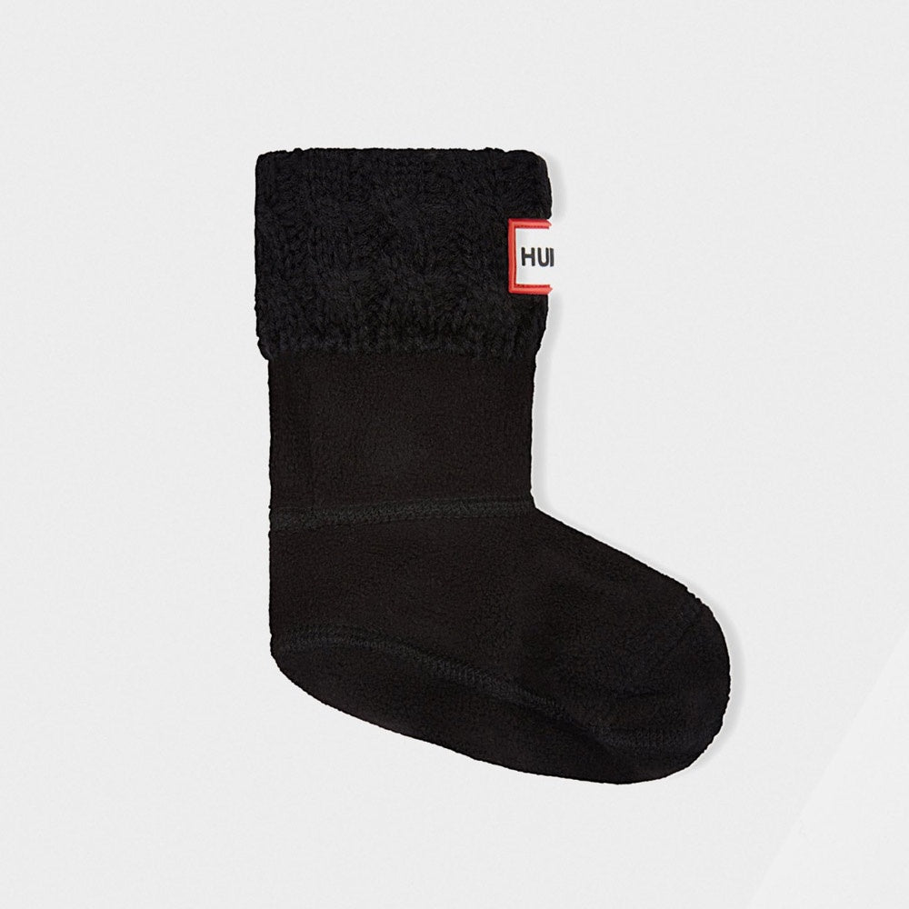 Hunter Original Kids 6 Stitch Cable Knitted Cuff Boot Socks Black